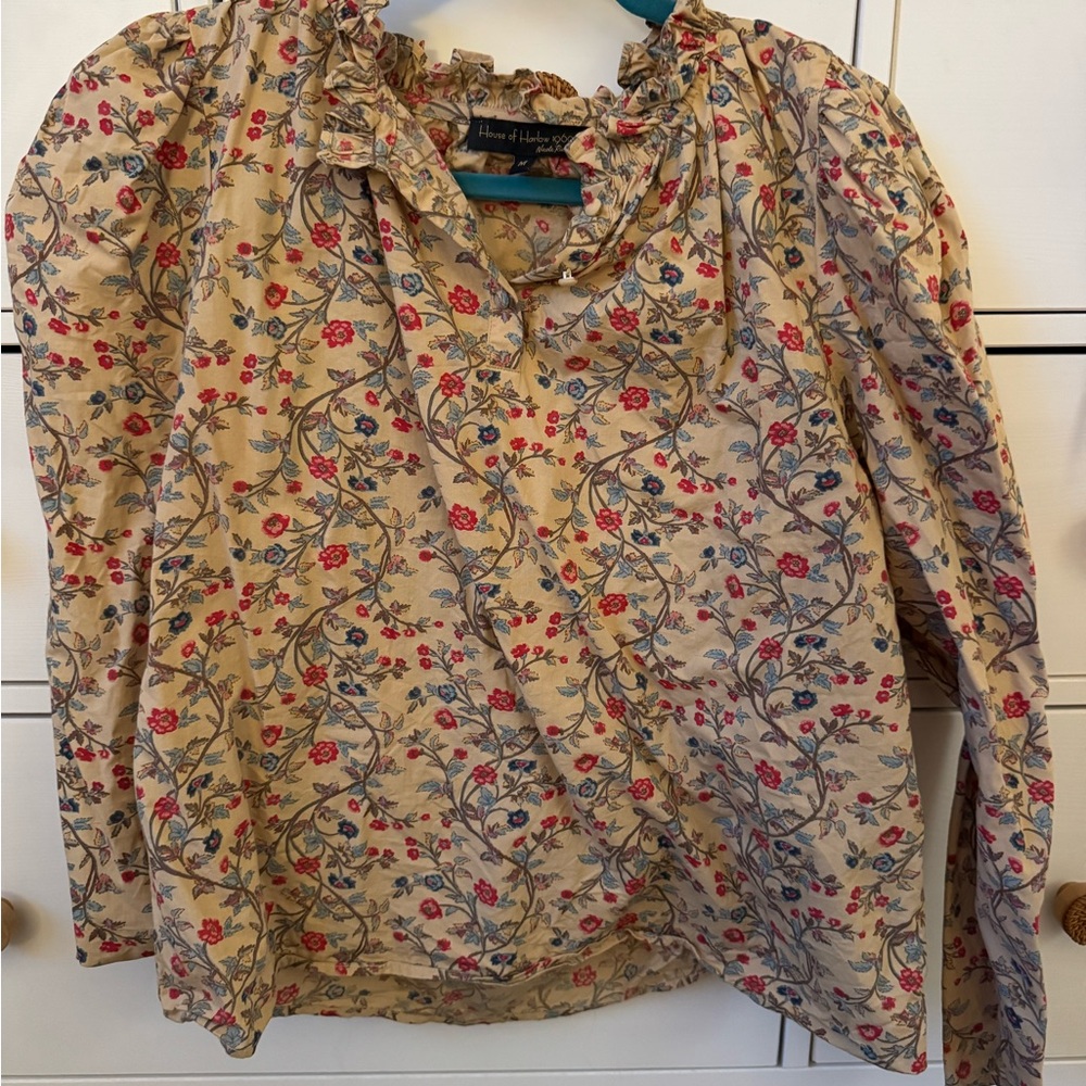 House of Harlow 1960 Cream Ruffled Long Sleeve Blouse